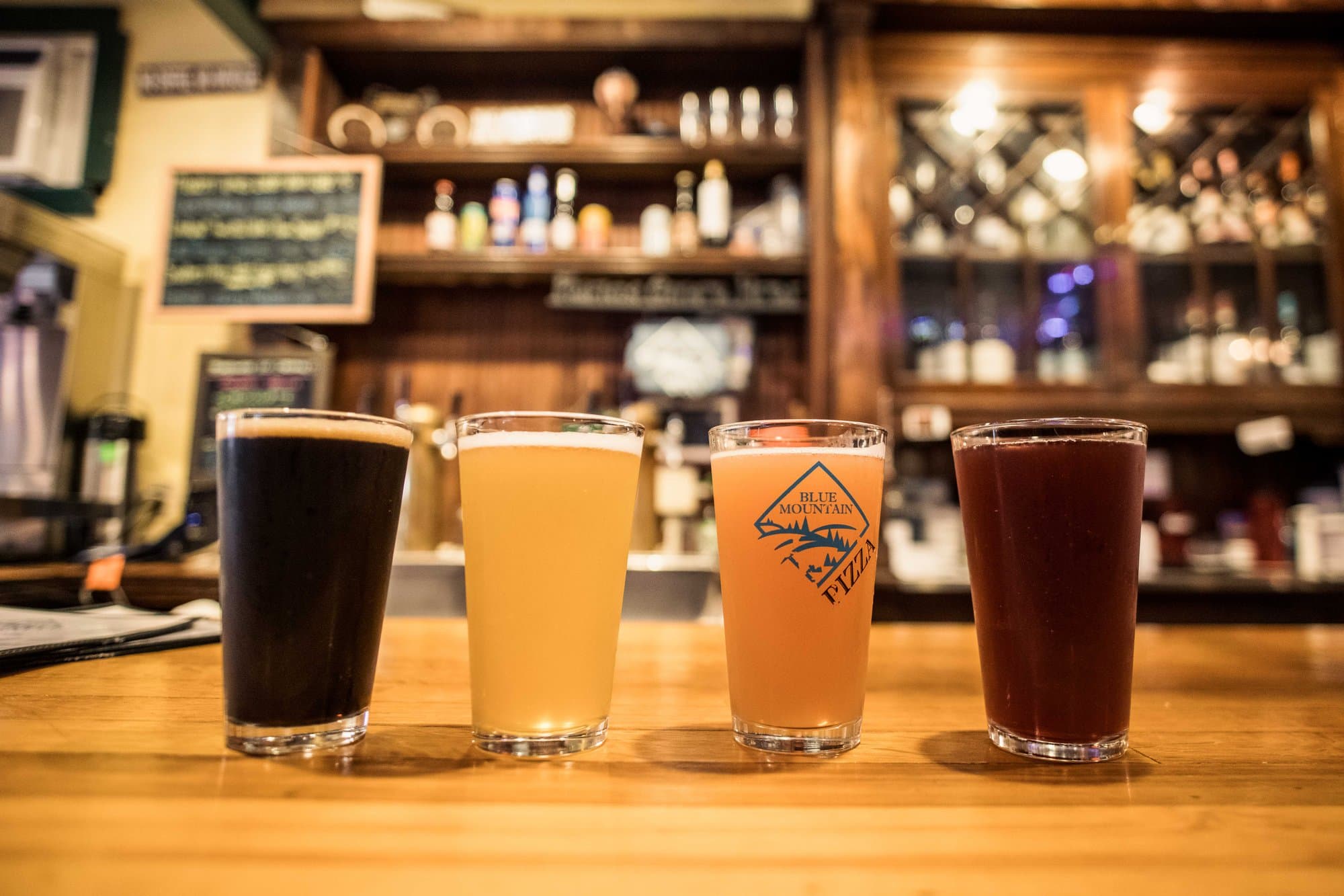 Flight of beer on bar Flight of beer on bar