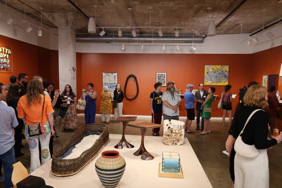 Opening reception for WNC Craft Futures: From Here, an exhibition celebrating the work of 40 regional craft artists impacted by Hurricane Helene in 2024. Selected by a distinguished panel of experts, each artist received a $15,000 WNC Craft Futures Cohort grant or a Virginia A. Groot Craft Futures Residency, and joined a six-month cohort experience that supports rebuilding their artistic practice and extends mutual aid through a peer-to-peer network. This exhibition provides a glimpse of the dee Opening reception for WNC Craft Futures: From Here, an exhibition celebrating the work of 40 regional craft artists impacted by Hurricane Helene in 2024. Selected by a distinguished panel of experts, each artist received a $15,000 WNC Craft Futures Cohort grant or a Virginia A. Groot Craft Futures Residency, and joined a six-month cohort experience that supports rebuilding their artistic practice and extends mutual aid through a peer-to-peer network. This exhibition provides a glimpse of the dee