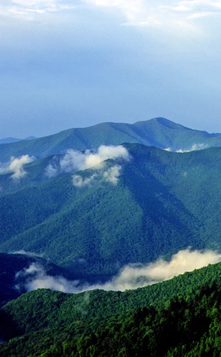 Cold Mountain Trails Cold Mountain with low-hanging clouds Asheville NC