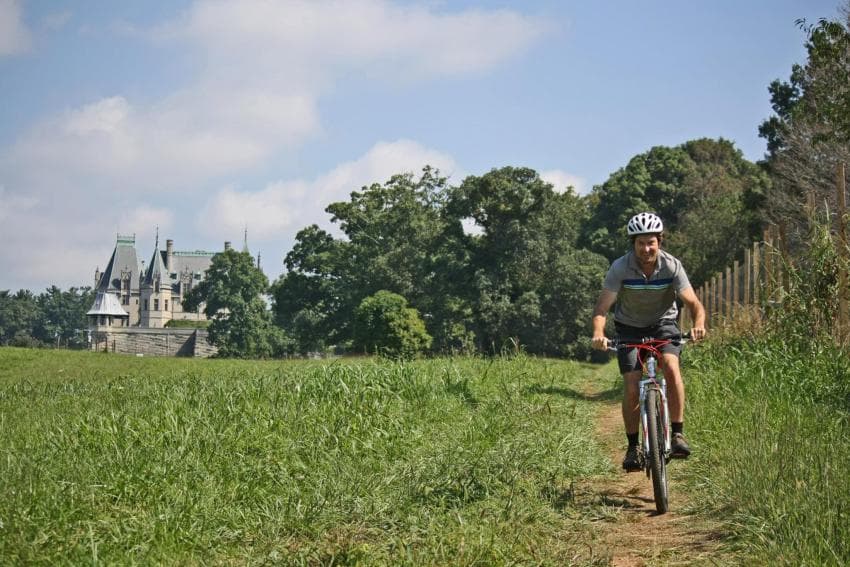 Cyclist behind the Biltmore Estate Cyclist behind the Biltmore Estate