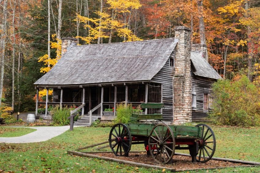 Fall color provides the backdrop for the Cradle of Forestry historic site in Pisgah National Forest Fall color provides the backdrop for the Cradle of Forestry historic site in Pisgah National Forest