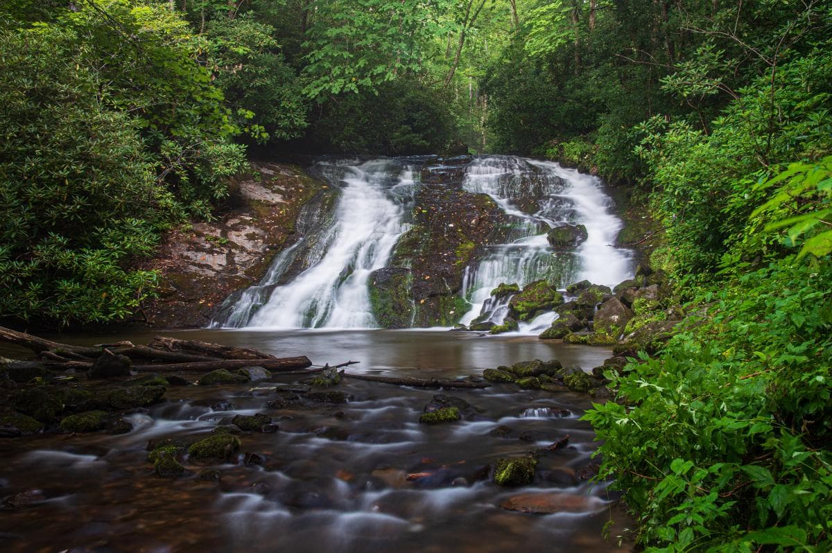 Water flowers down Indian Creek Waterfall in Great Smoky Mountains National Park Water flowers down Indian Creek Waterfall in Great Smoky Mountains National Park
